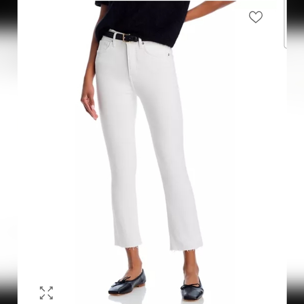 Veronica Beard Carly Raw Hem High Rise Kick Flare Cropped Jeans White Sz 26